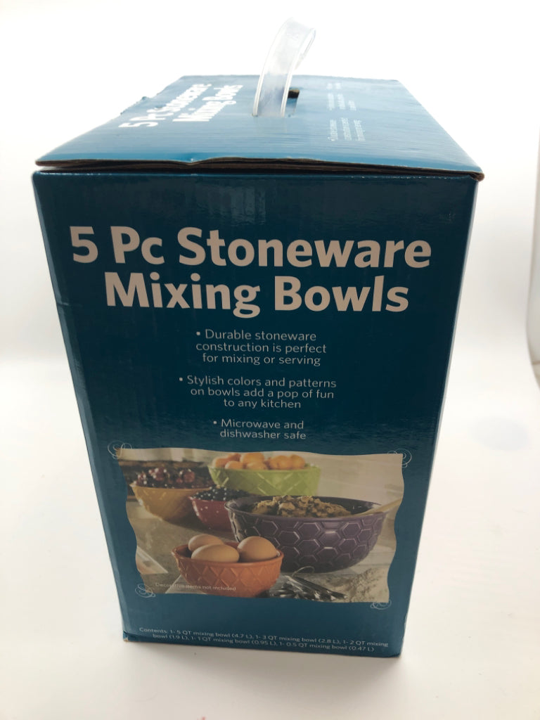 5 PC STONEWARE MIXING BOWLS.