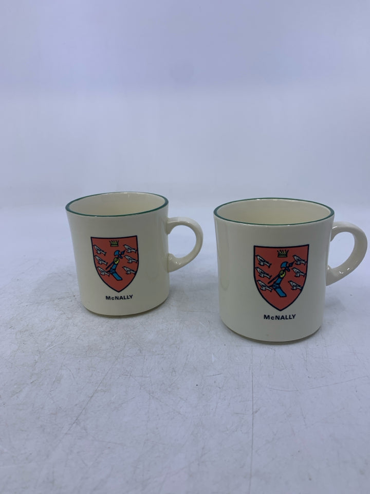 2 CREAM SHAMROCK/CREST MUGS.