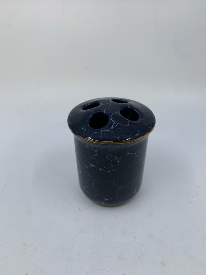 NAVY MARBLE LOOK CERAMIC TOOTHBRUSH CUP.