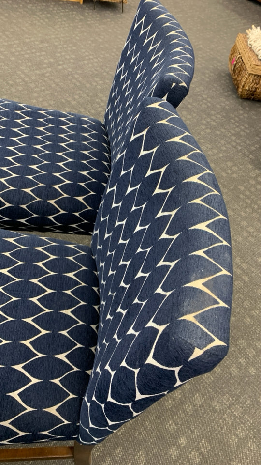 2 BLUE PETAL CHAIRS W/WOODEN LEGS.