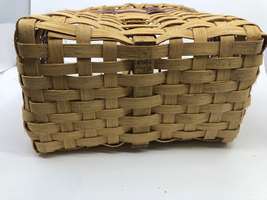 HANDMADE WOVEN DIVIDED BASKET W PURPLE ACCENT.