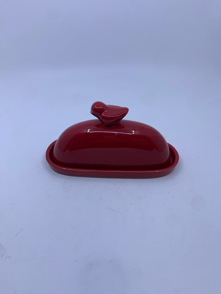 RED BIRD BUTTER DISH.