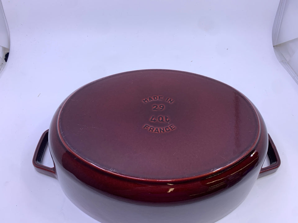 OVAL MAROON HEAVY DUTY STAUB DUTCH OVENDISH WITH GLASS LID.