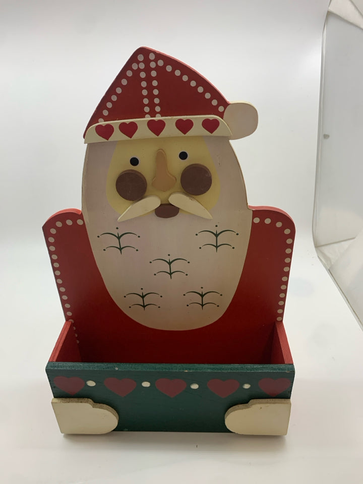 WOOD SANTA SHAPED WALL HANGING  W/ CUBBY.