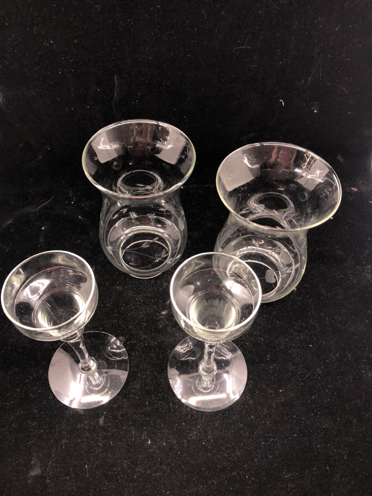 2-2 PC FLORAL ETCHED TEA LIGHT HOLDERS.