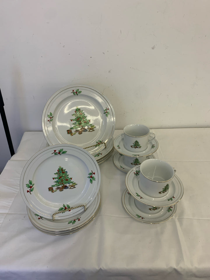 16 PC HOLIDAY HOSTESS SERV FOR 4- 4 DINNER PLATES, 4 CUPS, 4 SAUCERS 4 LUNCH PLA