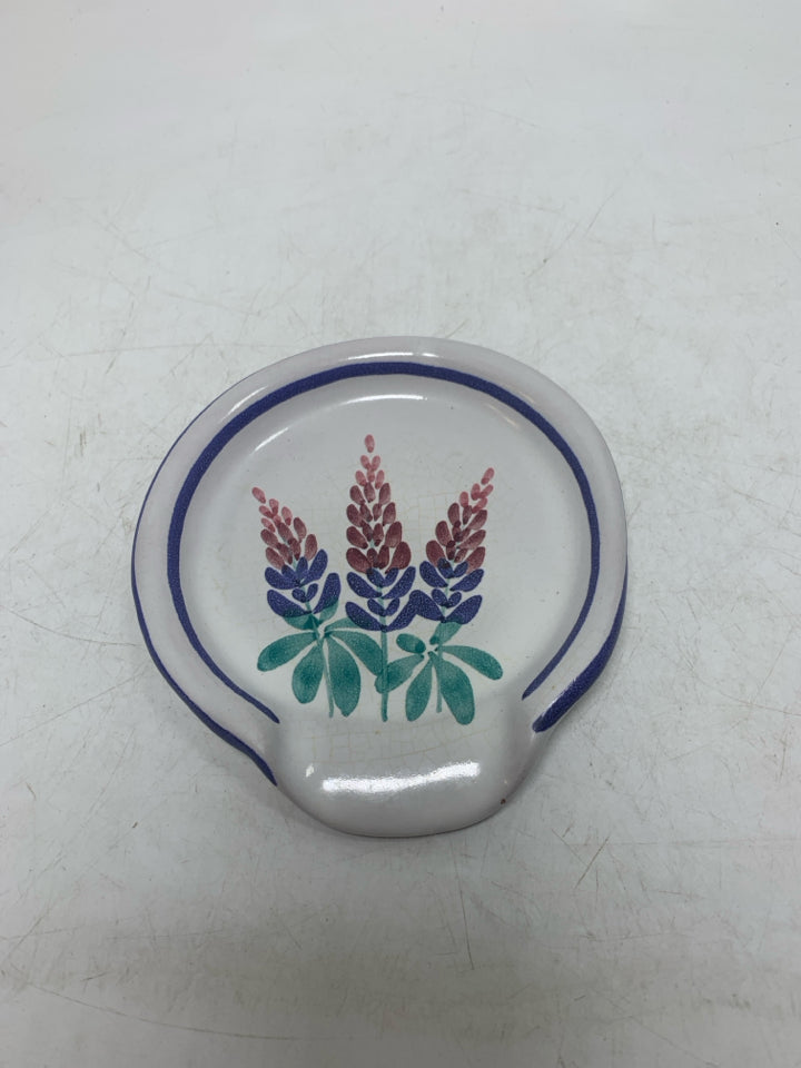 COLUMBIA FALLS POTTERY SPOON REST W/ FLOWERS.