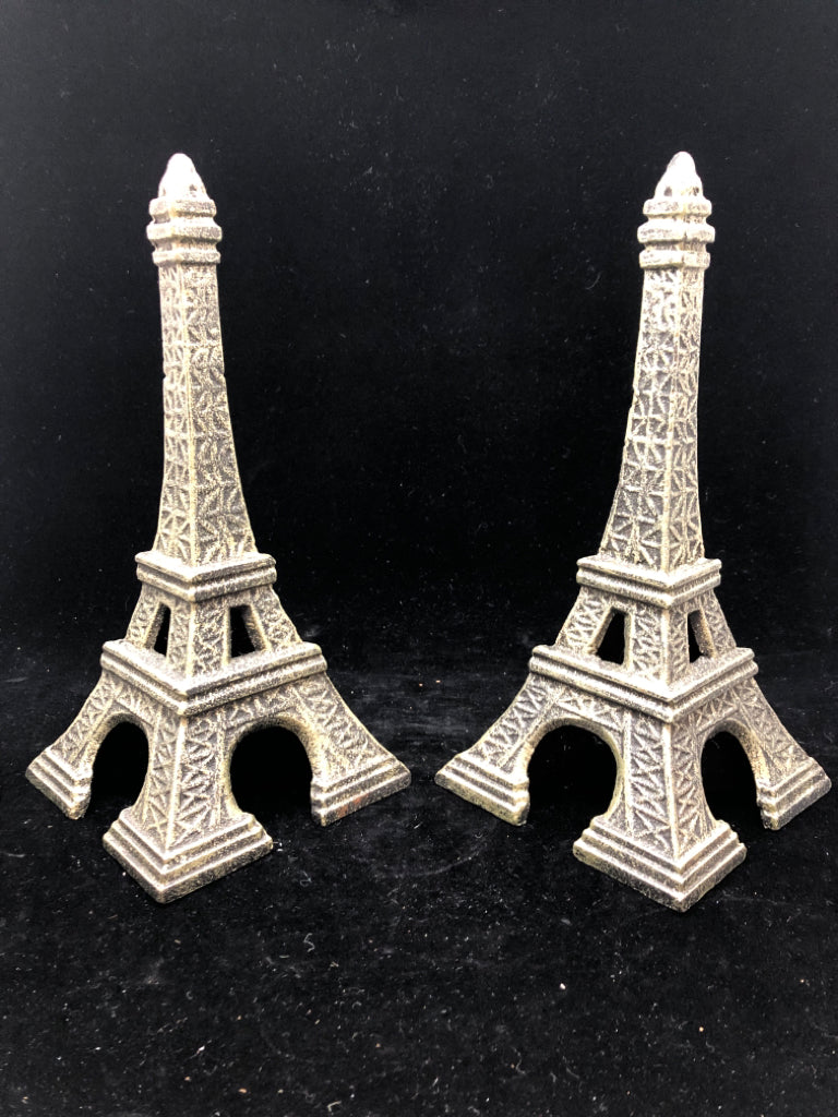 2 HEAVY DISTRESSED PARIS EIFFEL TOWER BOOK ENDS.