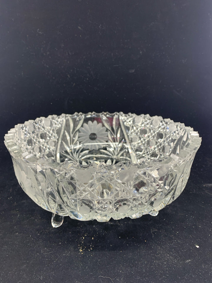 FOOTED ETCHED FLORAL BOWL.