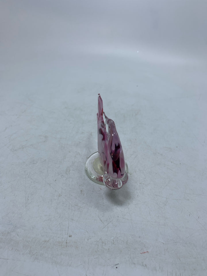 FOOTED BLOWN GLASS FISH 2 TONED PINK BERMUDA GLASS BLOWING STUDIO.