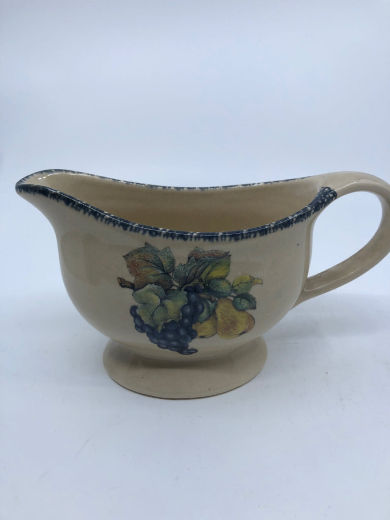 TAN FRUIT PATTERN GRAVY BOAT.