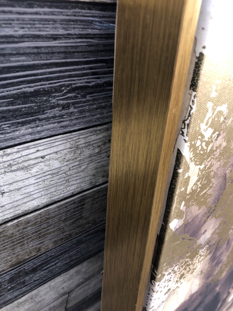 LARGE ABSTRACT ON CANVAS W/GOLD FRAME.