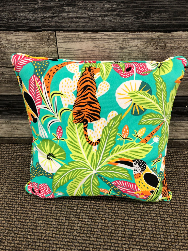 COLORFUL TIGER & PALM TREE PILLOW.