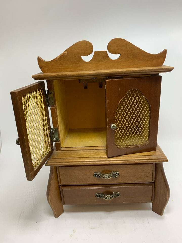 VTG WOOD JEWELRY BOX W/2 DRAWERS.
