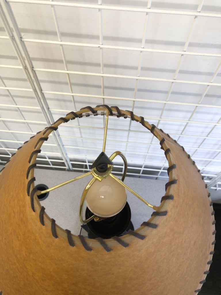 METAL ARROW LAMP W/LEATHER SHADE.