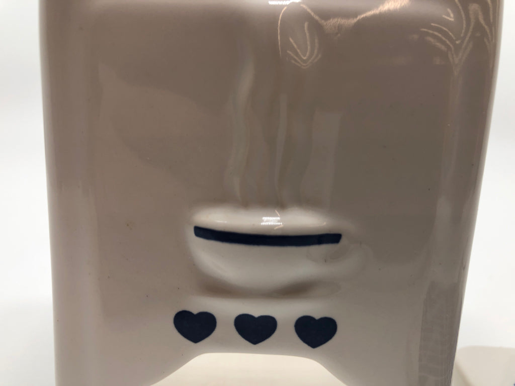 WHITE CERAMIC TEA BAG DISPENSER W/TEAPOT LID.