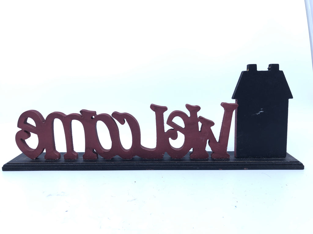 PRIMITIVE RED WELCOME STANDING SIGN.