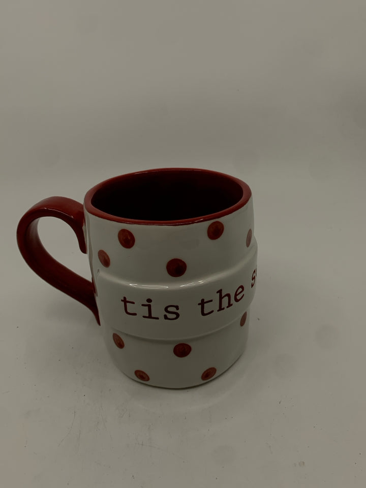 TIS THE SEASON RED POLKA DOT MUG.