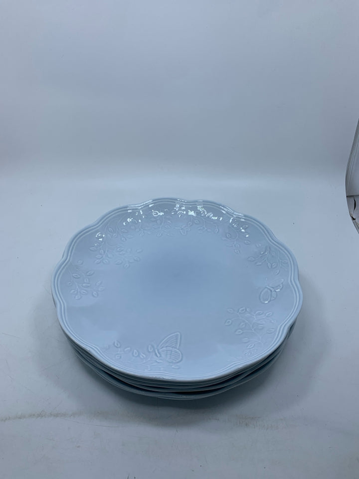 6 PORCELAIN DINNER PLATES W/ EMBOSSED BUTTERFLIES RETIRED PATTERN.