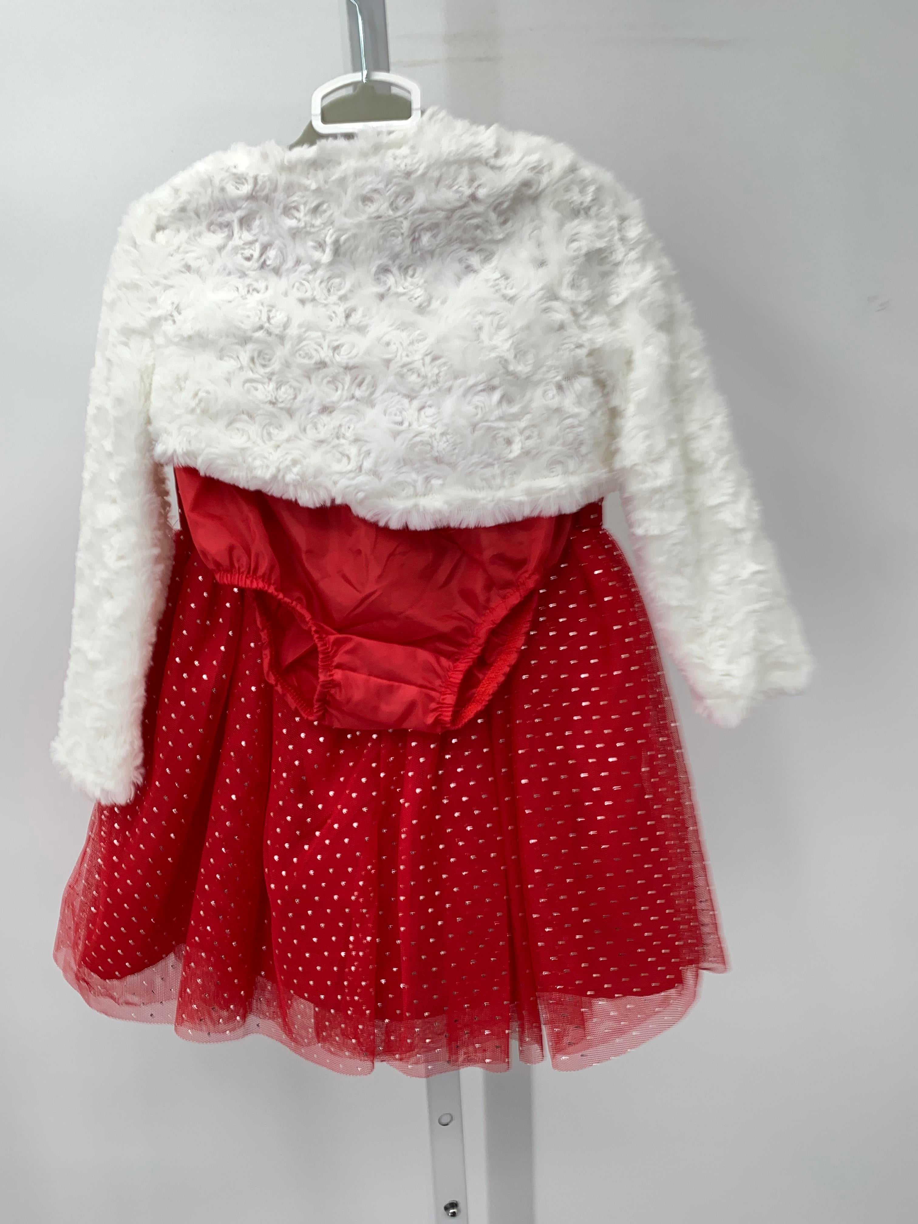 FAUX FUR CARDIGAN RED SLEEVELESS DRESS AND DIAPER COVER