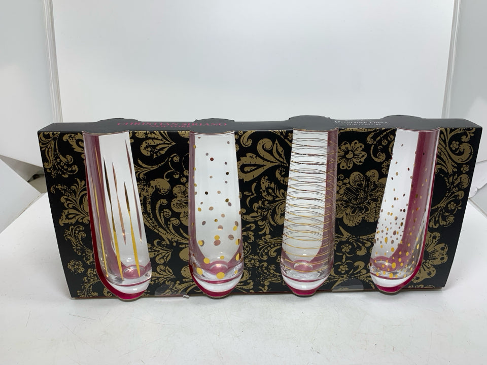 NIP 4 GOLD DETAIL CHAMPAGNE FLUTES CHRISTIAN SIRIANO .