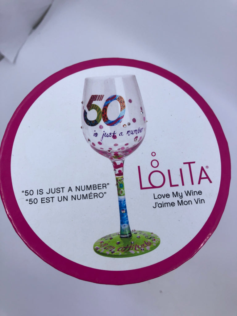 50 IS JUST A NUMBER LOLITA WINE GLASS IN BOX