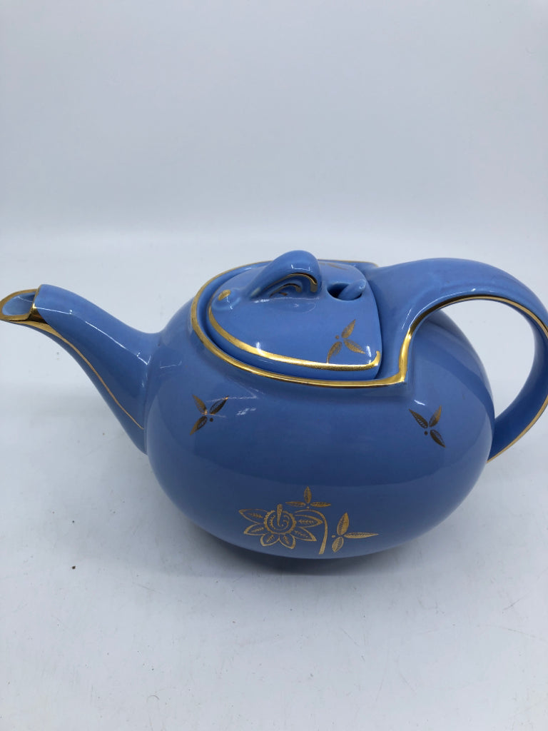 VTG BLUE W/ GOLD DETAIL TEAPOT- HALL.