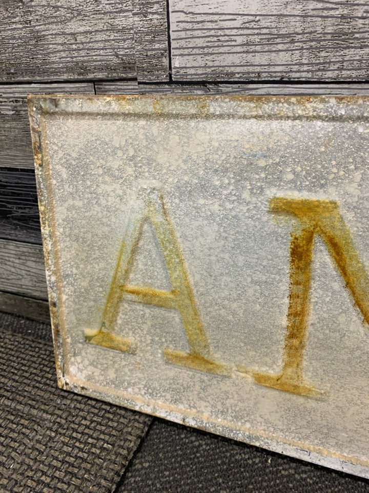 "ANTIQUES" METAL SIGN.