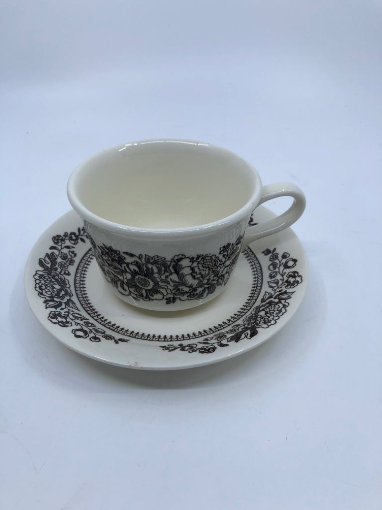 VTG BROWN FLOWER TEACUP AND SAUCER.