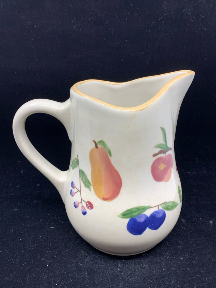 HEAVY CREAM FRUIT PAINTED PITCHER.