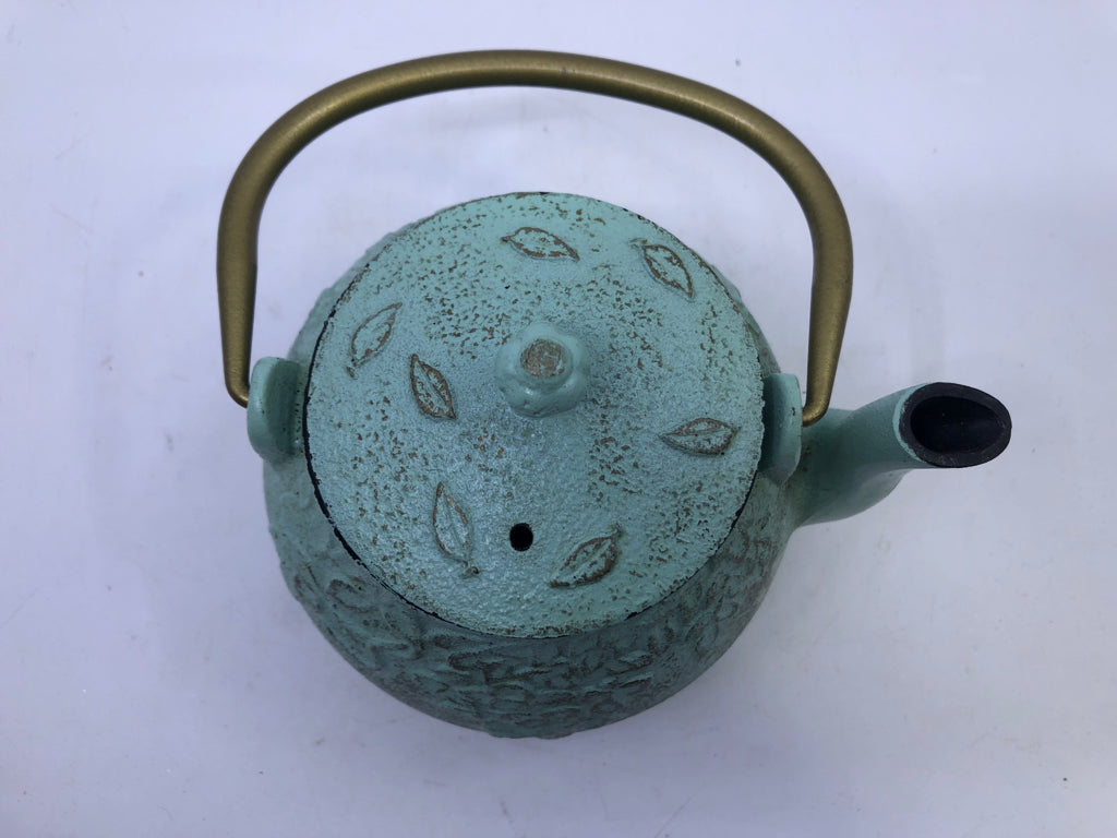 HEAVY TEAL & GOLD TEAPOT.