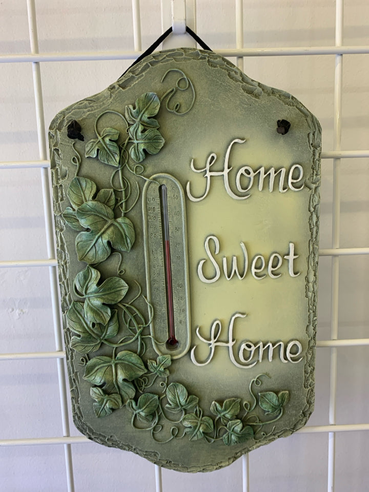 HOME SWEET HOME GREEN THERMOMETER PLAQUE.