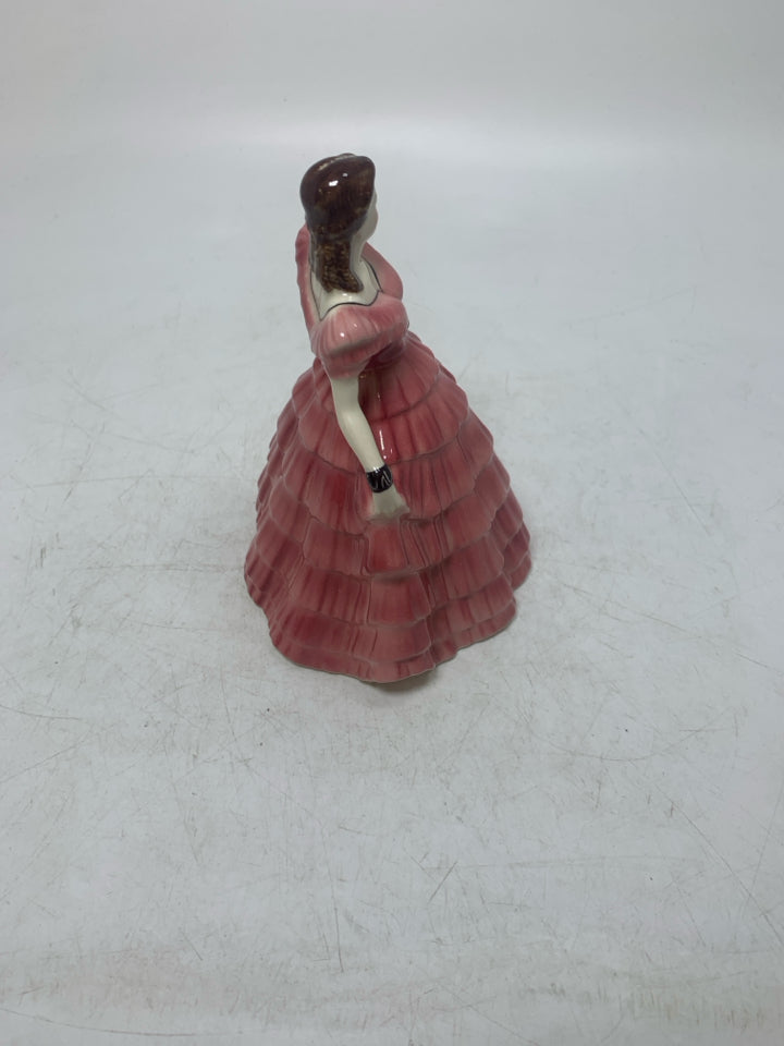 GOLDCREST CERAMICS BRUNETTE WOMAN IN PINK DRESS.