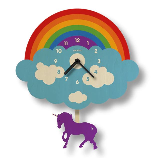 NEW UNICORN & RAINBOW PENDULUM CLOCK- IN BOX