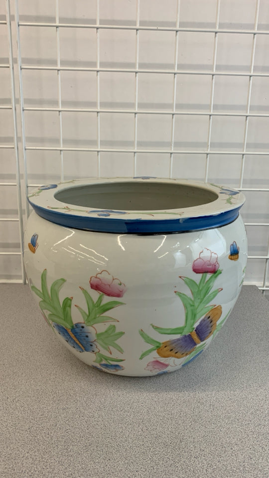 LARGE BUTTERFLY PAINTED PLANTER.