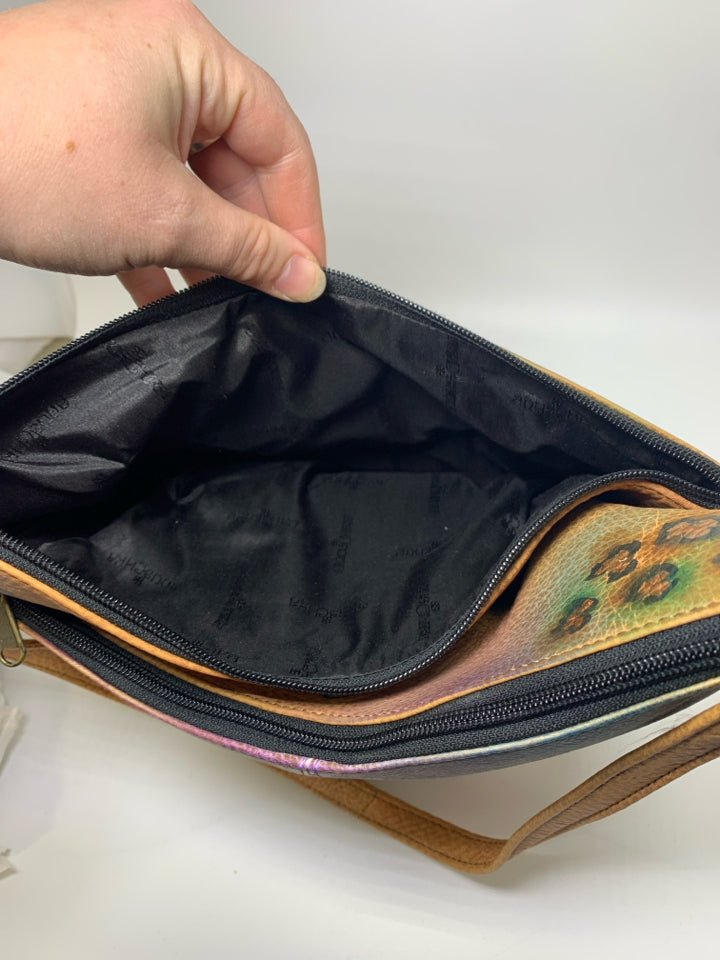 Anuschka Floral Butterfly Hand Painted Shoulder Bag