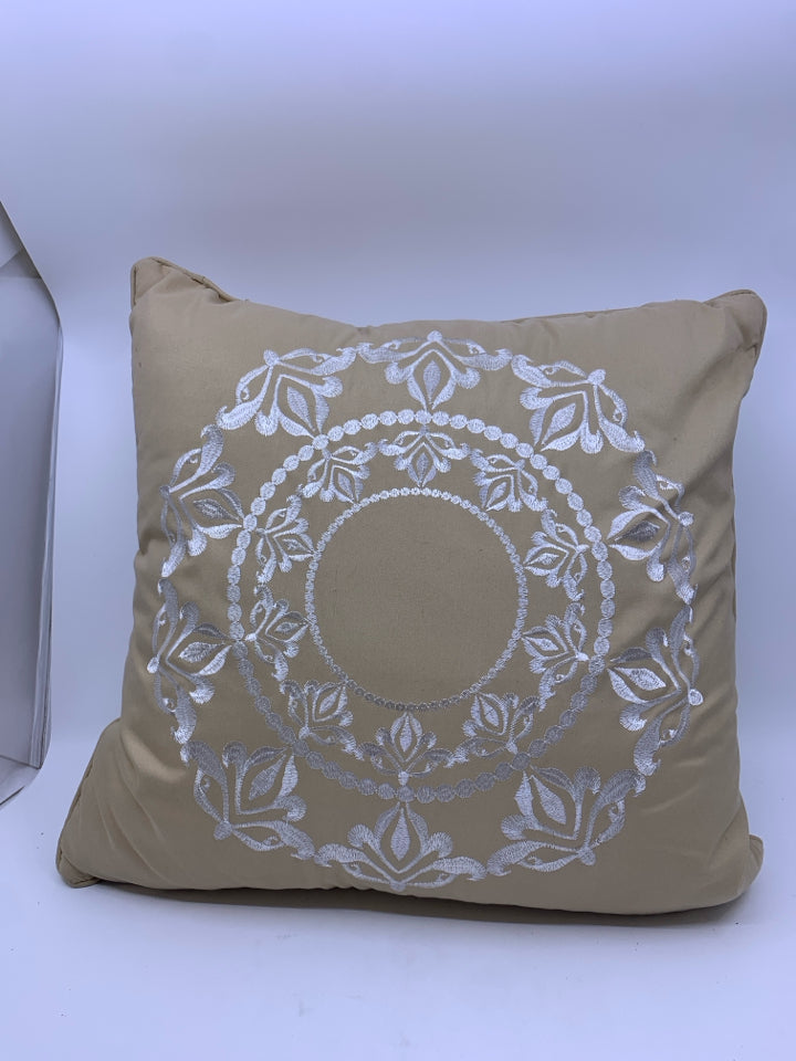 TAN MANDALA PATTERN SQUARE PILLOW.