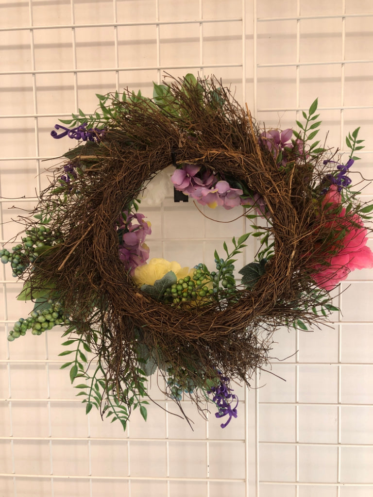 BLUE & PURPLE FLORAL WREATH.