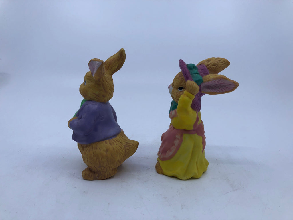 2PC BUNNY COUPLE W/YELLOW DRESS AND BRIEFCASE.