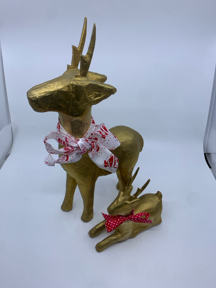 2 GOLD PAPER MACHE DEER.