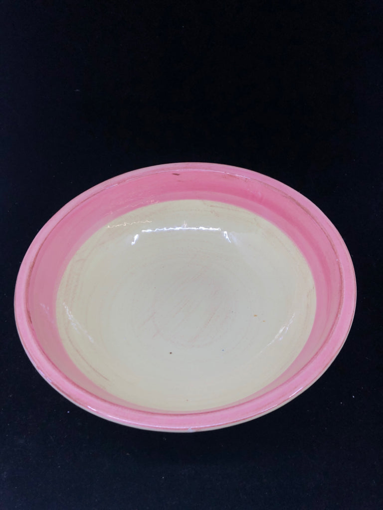 SERVING BOWL YELLOW W/ PINK RIM.