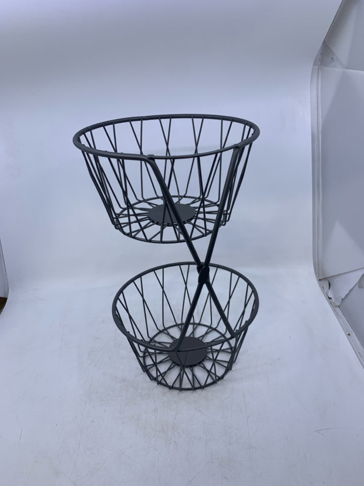 2 TIER GREY METAL BASKET.