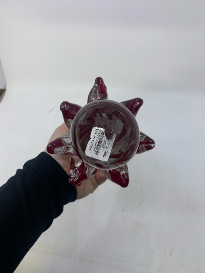 TALL RED SWIRL GLASS TREE.