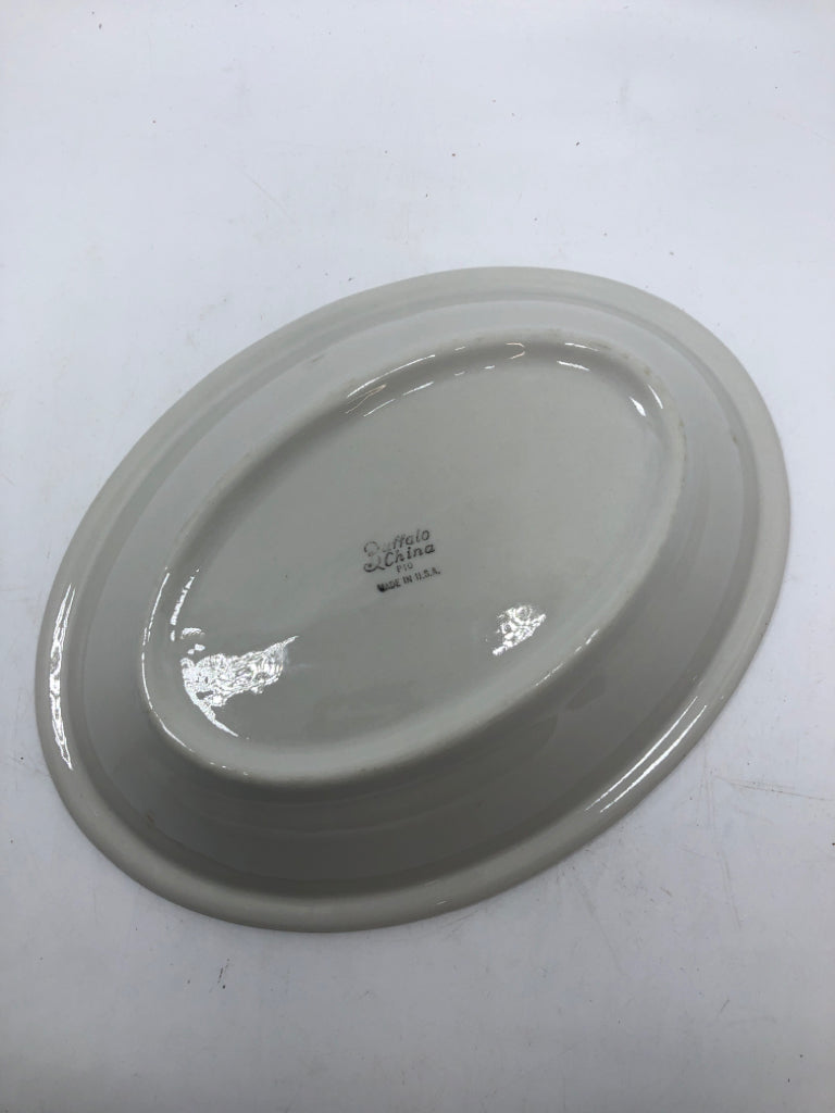 VTG OVAL DISH W/RED LEAVES PATTERN.