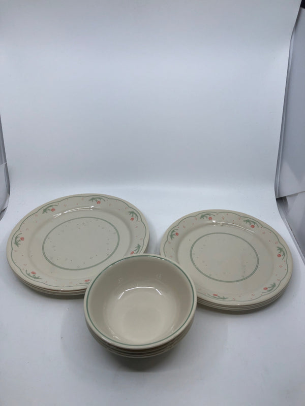 12 PC GREEN AND PINK FLORAL-SVC 4 DISH SET.