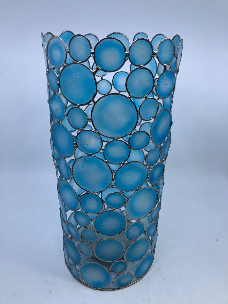 BLUE CAPIZ TALL CANDLE SLEEVE.