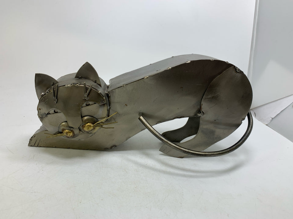 HAND MADE WELDED METAL CAT STRETCHING.