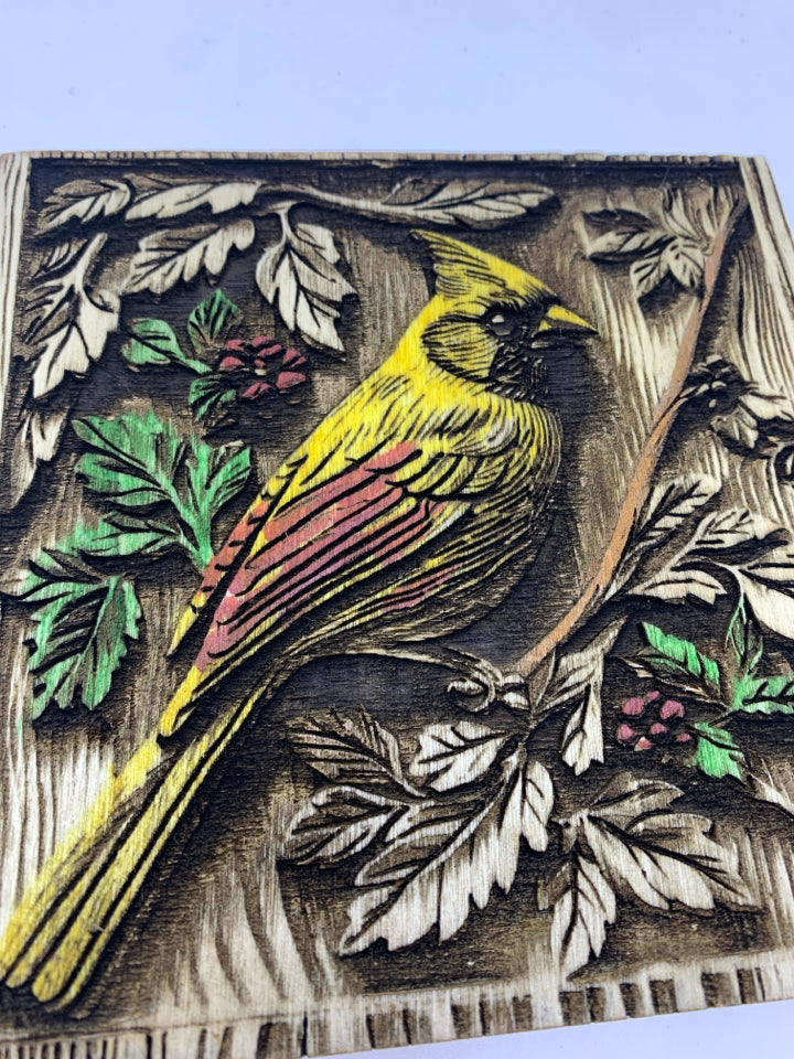 SM CARVED YELLOW CARDINAL PLAQUE.