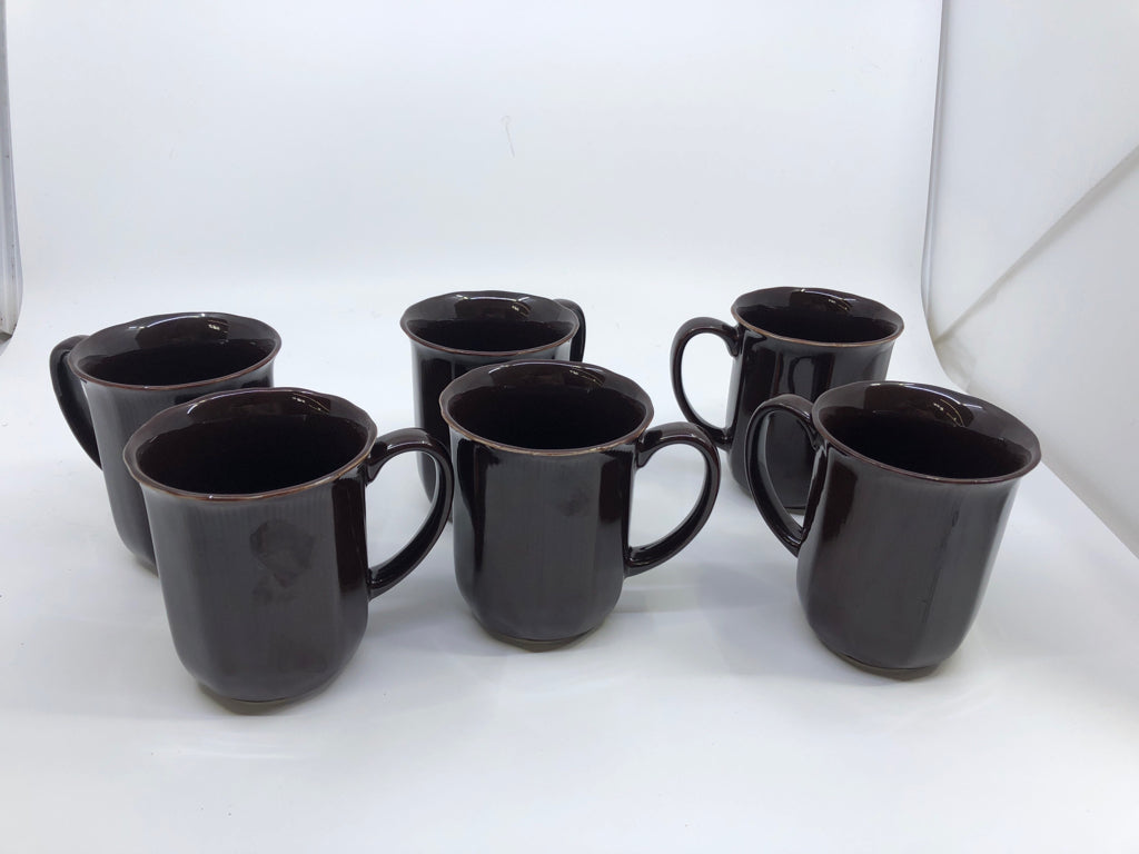 6 VTG BROWN MUGS.