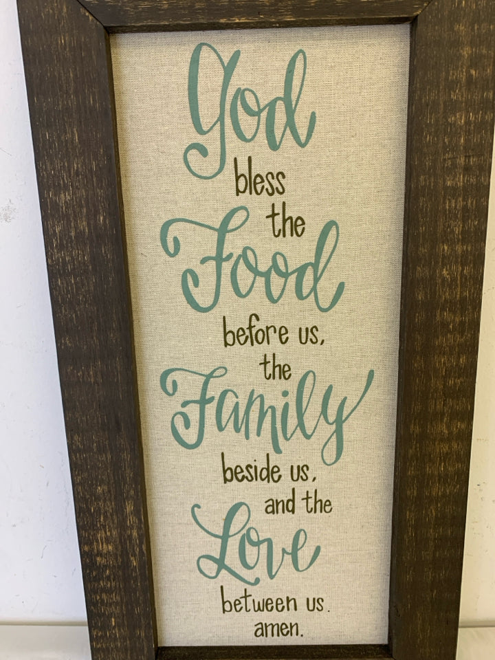 GOD BLESS THE FOOD DARK WOOD DISTRESSED FRAMED ART.